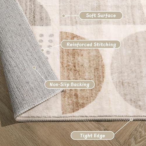 MUJOO Round Rug 4ft Small Circle Area Rug Washable Non Slip Modern Abstract - Image 5