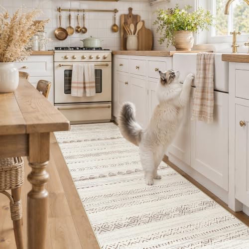 Nakagishi Runner Rug Kitchen Washable Rugs: 3x8 Non-Slip Boho Soft Modern Stain Resistant Indoor Floor Neutral Farmhouse Throw Carpet for Hallway Bathroom Laundry Room Entryway Bedroom- Brown - Image 4