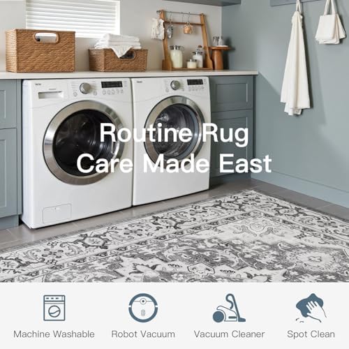 Lofus 3x5 Area Rugs for Living Room Bedroom, Small Carpet Floral Grey - Image 6