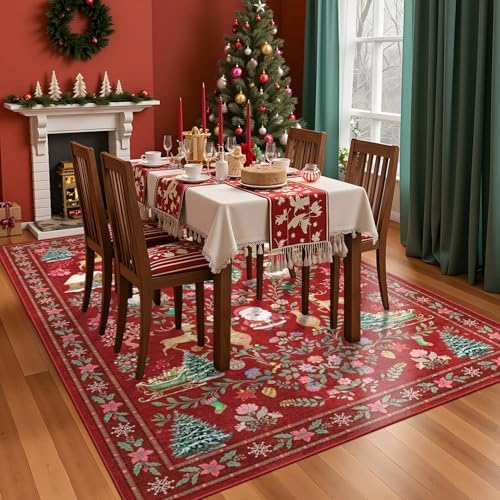 Rugxara Christmas Rug 5x7 Area Rugs for Living Room Bedroom, Red - Image 4