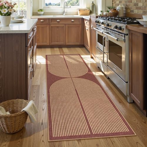 Lahome Modern Rainbow Easy Jute 2x6 Runner Rug, Red Kitchen Runner - Image 2