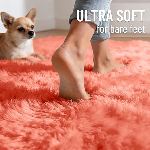 OLANLY 2x6 Machine Washable Runner Rugs for Hallway, Soft Fluffy Shaggy Bedside Rugs for Bedroom, Living Room, Indoor Floor Carpet for Kids Girls and Boys, Home Decor Aesthetic, Coral Red - Image 4