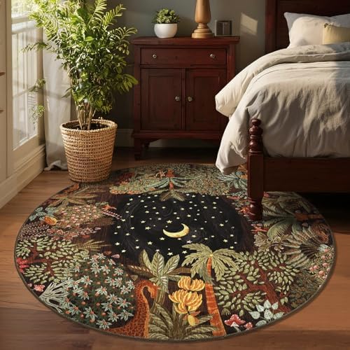GarveeHome Round Area Rugs 5ft for Bedroom, Brown Jungle Washable Circle Rug Soft Non Slip Forest Animal Print Floor Mat Tiger Carpet Indoor Thin Rug for Kids Room Dining Room Playroom Nursery - Image 2