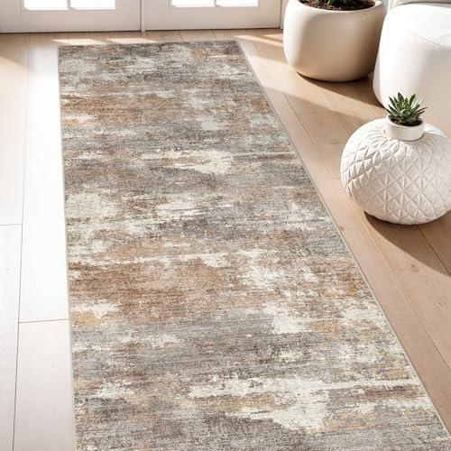 3x7 Runner Rug Washable Abstract: Non Slip Hallway Floor Mat Brown/Brick - Image 2