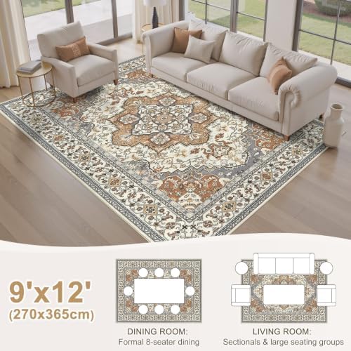 EIEIHOUSE 9x12 Area Rug Washable Vintage Rugs for Living Room Caramel Gray - Image 5