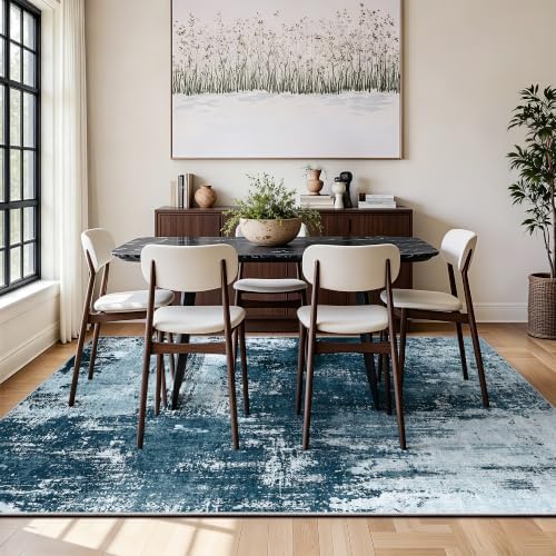 5x7 Rugs for Living Room - Modern Abstract Washable Rug, Ultra Soft Non Slip Low Pile Large Rugs, Floor Carpet for Bedroom Dining Room Office Laundry Nursery Home（Ocean Blue） - Image 4