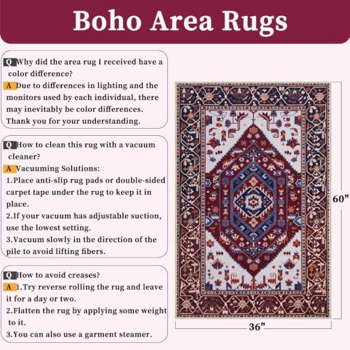 SERISSA 3x5 Washable Non Slip Boho Area Rug for Bedroom - Image 2