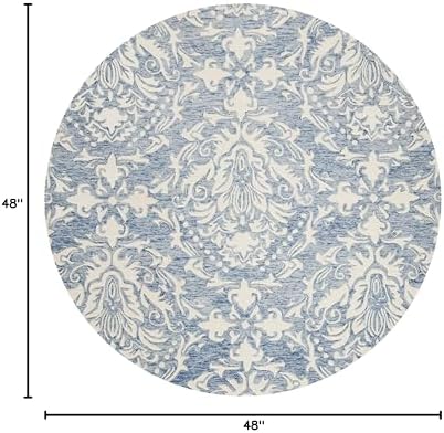 SAFAVIEH Blossom Collection Area Rug - 4' Round, Blue & Ivory, Handmade Wool, Ideal for High Traffic Areas in Living Room, Bedroom (BLM107B) - Image 2