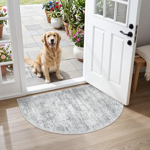 Soalmost Washable Half Circle Round Rug 2x3 Grey, Small Half Moon Rug Entry by Soalmost