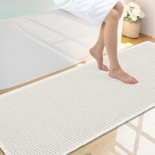 Smiry Waffle Bath Mat 59X20, Extra Soft Absorbent Bathroom Rugs, Off-White by Smiry