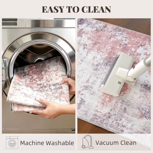 2x3 Pink Gray Washable Area Rug for Living Room, Vintage Print - Image 4