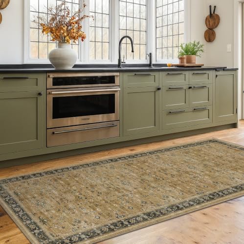 Washable 2x6 Entryway Runner Rug, Boho Kitchen Floor Mat for Indoor Entrance and Bathroom, Vintage Rustic Brown and Charcoal Olive Decor, Non-Slip Stain Resistant Low-Pile Throw Rug - Image 3
