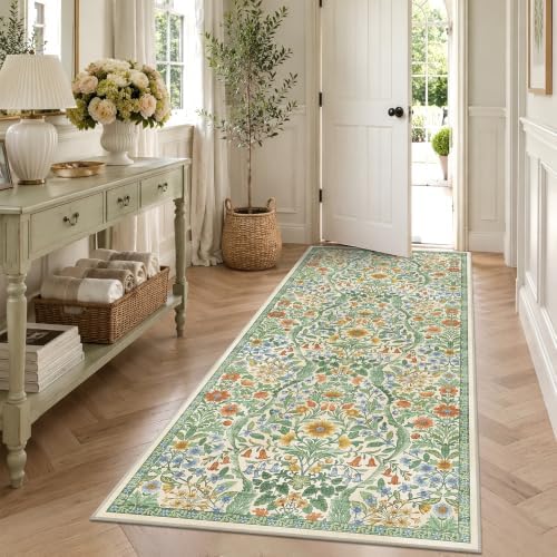 3x7 Floral Runner Rug for Hallway Washable Kitchen Runner Rug by NakedCloud