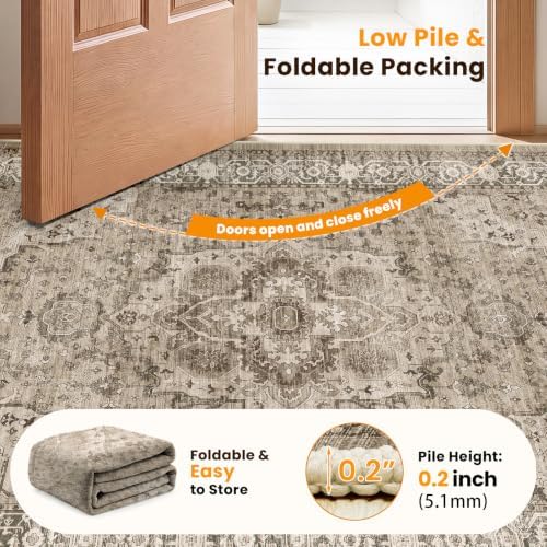 SameBed 6x9 Area Rug Living Room, Vintage Washable Carpet Brown - Image 7