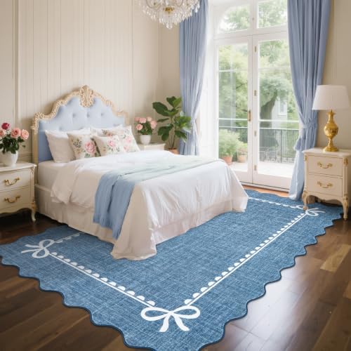 GarveeHome Scalloped Bow Rug 6x9 Washable Rugs for Living Room, Dark Blue - Image 2