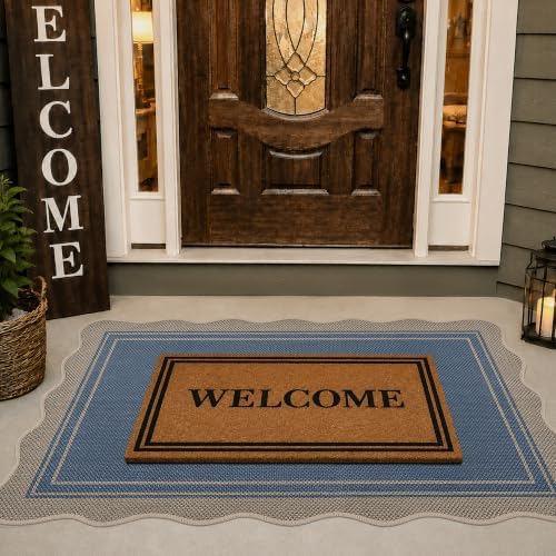 Easy Jute 3x5 Outdoor Scalloped Rug Washable Entryway Rug Blue - Image 2