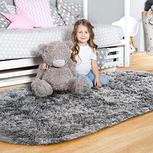 Noahas Oval Fluffy Grey Rainbow Rug 2.6X5.3 Small Kids Rugs for Bedroom Girls And Boys Aesthetic,Bedside Bedroom Rug,Ultra Soft Runner Carpet Modern Shaggy Nursery Area Rugs Home Deco - Image 2
