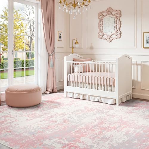 Rugflix 8x10 Area Rugs for Bedroom, Washable Pink Large Rug by RugflixAreaRugs