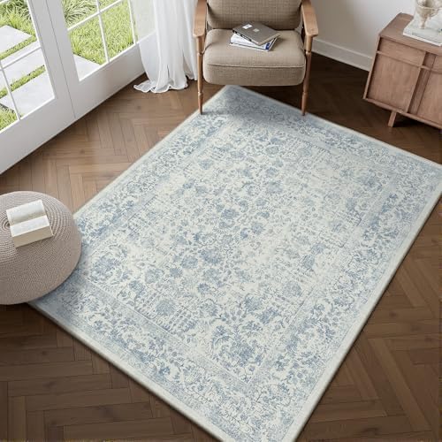PureCozy Blue Small Area Rug 4x5 Vintage Floral - Image 5