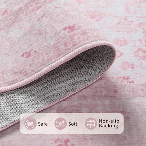 Rugxara Pink 3x5 Rug for Entryway Girls Nursery Bedroom Washable Area Rugs - Image 5