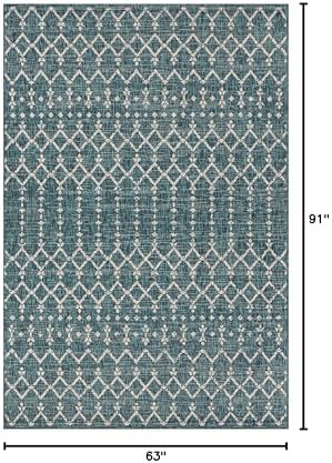 JONATHAN Y Moroccan Geometric Indoor Outdoor Area Rug 5X8 Teal/Gray, Ourika Textured Weave for Backyard, Patio, Porch, Easy-Cleaning, High Traffic, Pet-Friendly, Non-Shedding (SMB108C-5) - Image 2