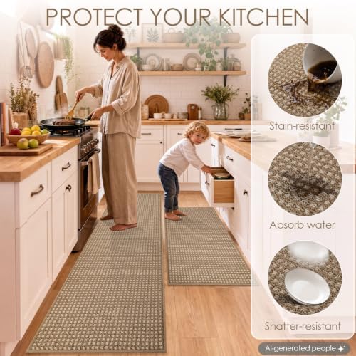 hicorfe Waffle Kitchen Runner Rugs Set of 2,Non Slip Kitchen Mats for Floor - Image 6