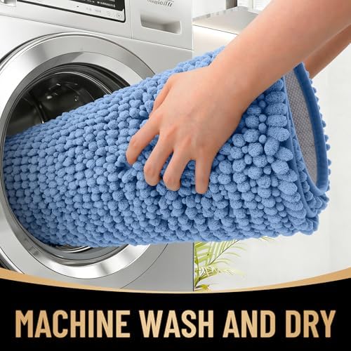 OLANLY Thick Chenille Bathroom Runner Rugs Mats 47x20, Cornflower Blue - Image 4