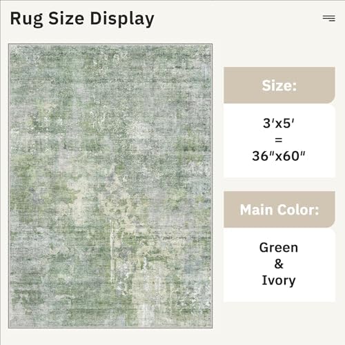 Soalmost Abstract 3x5 Rugs, Small Kitchen Entryway Area Rug Green/Ivory - Image 5