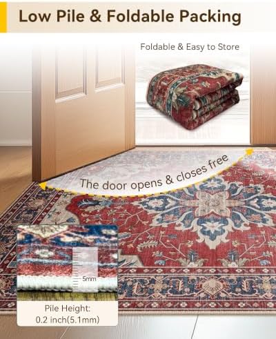 RELEANY Washable Area Rug, Runner 2'6"x10', Red/Blue - Image 5