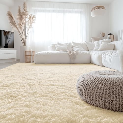 OLANLY 8x10 Machine Washable Large Area Rugs for Living Room, Bedroom, Soft Fluffy Shaggy Bedside Rug, Indoor Floor Carpet for Kids Girls and Boys, Dorms, Nursery, Home Decor Aesthetic, Cream - Image 3
