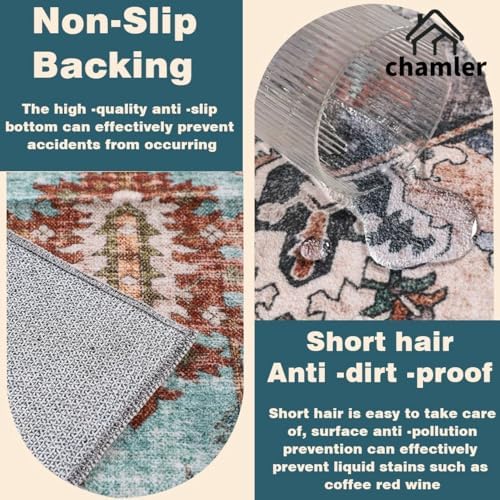 chamler 10'x14' Washable Area Rug Boho Chic Medallion Distressed Design Non-Shedding Easy Care Ideal for High Traffic Areas in Rugs for Living Room Bedroom Office Coffee Table Large Carpet - Image 5
