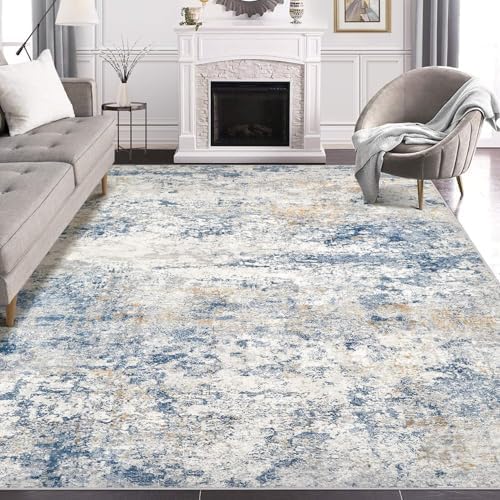 DMOYEST Area Rug Living Room Rugs - 5x8 Abstract Large Soft Indoor Washable Rug Neutral Modern Low Pile Carpet for Bedroom Dining Room Farmhouse Home Office - Blue - Image 5