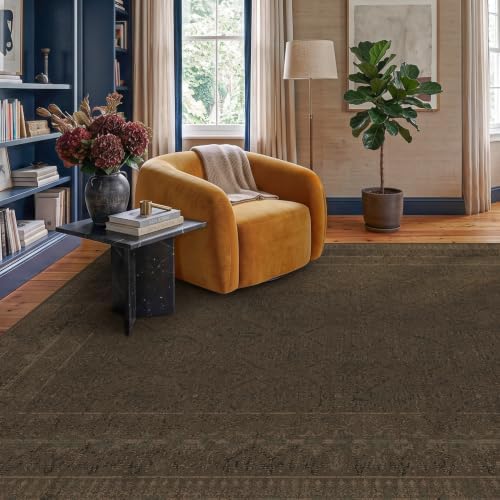Brown Vintage Washable 5x7 Area Rug for Small Living Room, Non-Slip Low Pile Stain Resistant Rugs for Entryway & Bedroom, Modern Farmhouse Décor by TALANOVA