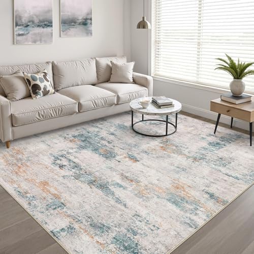 LOONGRUG 6x8 Area Rug Washable Neutral Modern Living Room Rug Teal Brown - Image 6