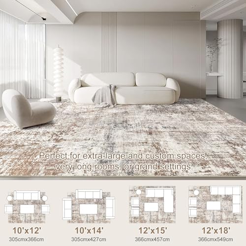 UERMEI Area Rug Living Room Rugs - Washable Neutral Modern Abstract Soft Thin Rug Indoor Floor No Slip Rug Carpet for Bedroom Under Dining Table Home Office Decor - Brown/Grey/Red - 10x14 - Image 3