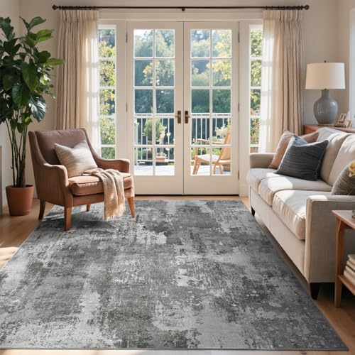 4x6 Ft Abstract Washable Area Rugs for Living Room Dark Grey by Cuzwlovita
