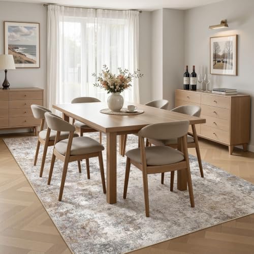 UERMEI 6x9 Area Rug Living Room Rugs - Washable Neutral Modern Abstract Soft Thin Large Rug Indoor Floor No Slip Rug Carpet for Bedroom Under Dining Table Home Office Decor - Brown Grey - Image 4