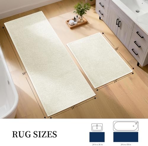 YIHOUSE Long Large Bathroom Rugs Sets 2 Piece, Quick Dry Thin Bath Mat, Non Slip Absorbent Machine Washable, Bath Runner Rug for Tub Sink Home Decor (24"x36" + 24"x59",Beige) - Image 2