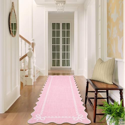 GarveeHome Scalloped Hallway Runner Rug 2.5x10 Non Slip Bedroom Rugs, Pink - Image 3