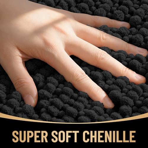 OLANLY Thick Chenille Small Bathroom Rugs 24x16, Absorbent Bath Mat, Black - Image 2