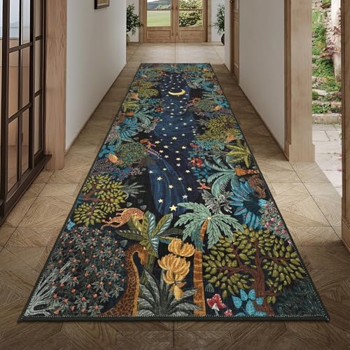GarveeHome 2.5x8 Jungle Hallway Runner Rug, Soft Green Animal Long Kitchen Runner Non Slip Entryway Rug Farmhouse Thin Laundry Mat Stain Resistant Carpet for Bathroom Beside by GarveeHome