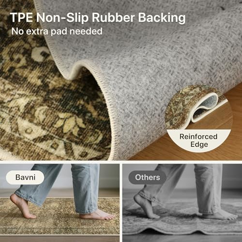 Bavni 2x6 Washable Runner Rug Non Slip for Hallway, Brown Olive - Image 5