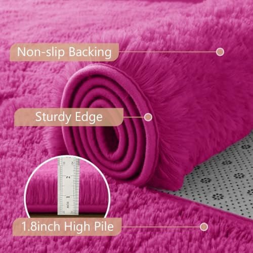 Noahas 5x7 Hot Pink Fluffy Soft Area Rug Non-Slip for Kids Bedroom Nursery - Image 6