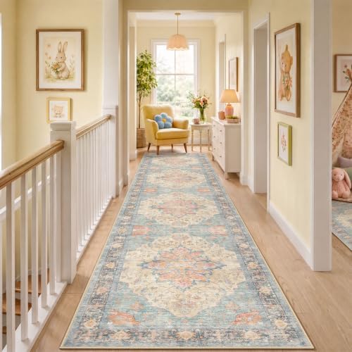 RELEANY Washable Area Rug, Runner 2'6"x12', Blue/Orange/Red - Image 2