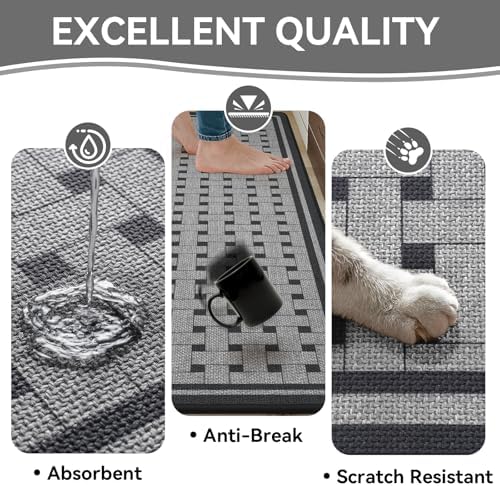 Kitchen Rugs Set of 2, Kitchen Mats for Floor,17x30+17x59 Grey - Image 4