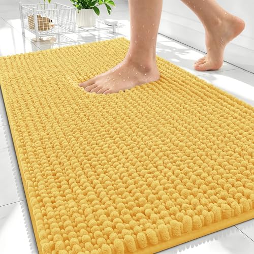 OLANLY Thick Chenille Bathroom Rugs 30x20, Soft Absorbent Bath Mat, Yellow by OLANLY