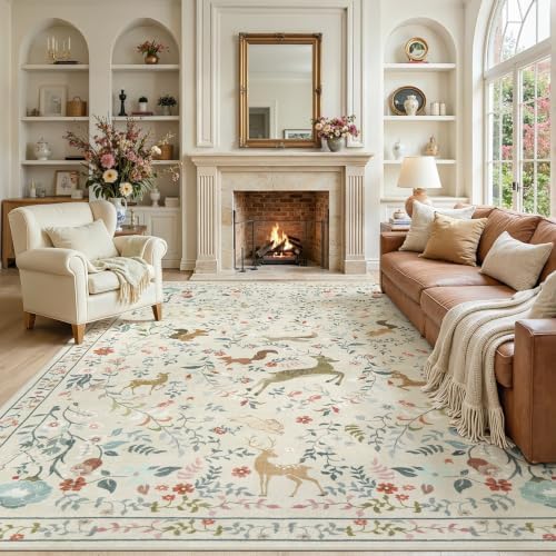8x10 Area Rugs Boho Floral Washable Living Room Rug Neutral Carpet Bedroom by Yidanamy