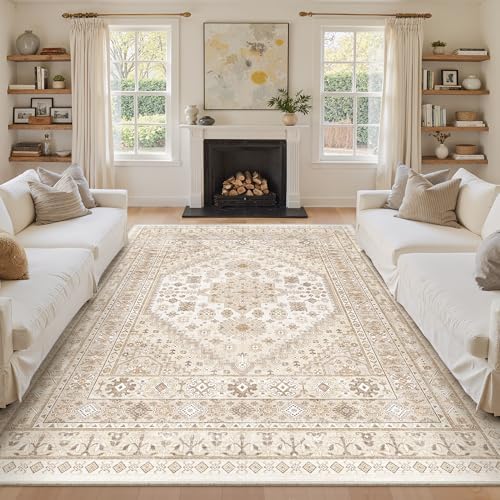 zesthome 9x12 Area Rugs for Living Room,Large Washable Rug,Beige by Zesthome