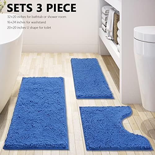 Bathroom Rugs Chenille 3-Piece Extra Soft and Absorbent Shag Bathroom Rugs, Machine Wash Mat, Strong PVC Non-Slip Underside, Plush Carpet Mats (Snow Cyan) - Image 3