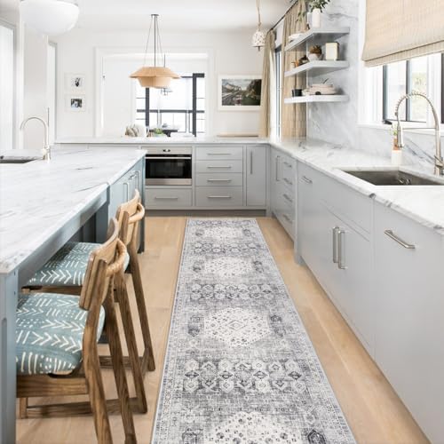 RUUGME 2'6x12 Hallway Runner Rug - Vintage Washable Kitchen Rugs with Non Slip Backing Soft Stain Resistant Carept for Living Room Bedroom Indoor Home Decor Floor Mat for Bathroom (2'6''x12', Grey) - Image 3